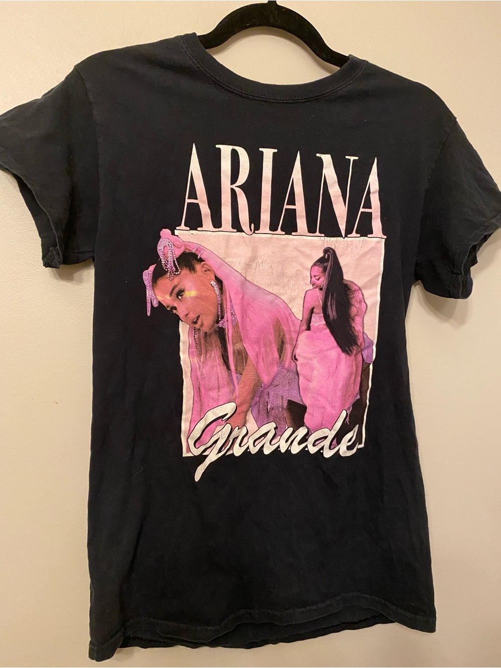 Ariana Grande Black Tee with Pink Photo Graphic